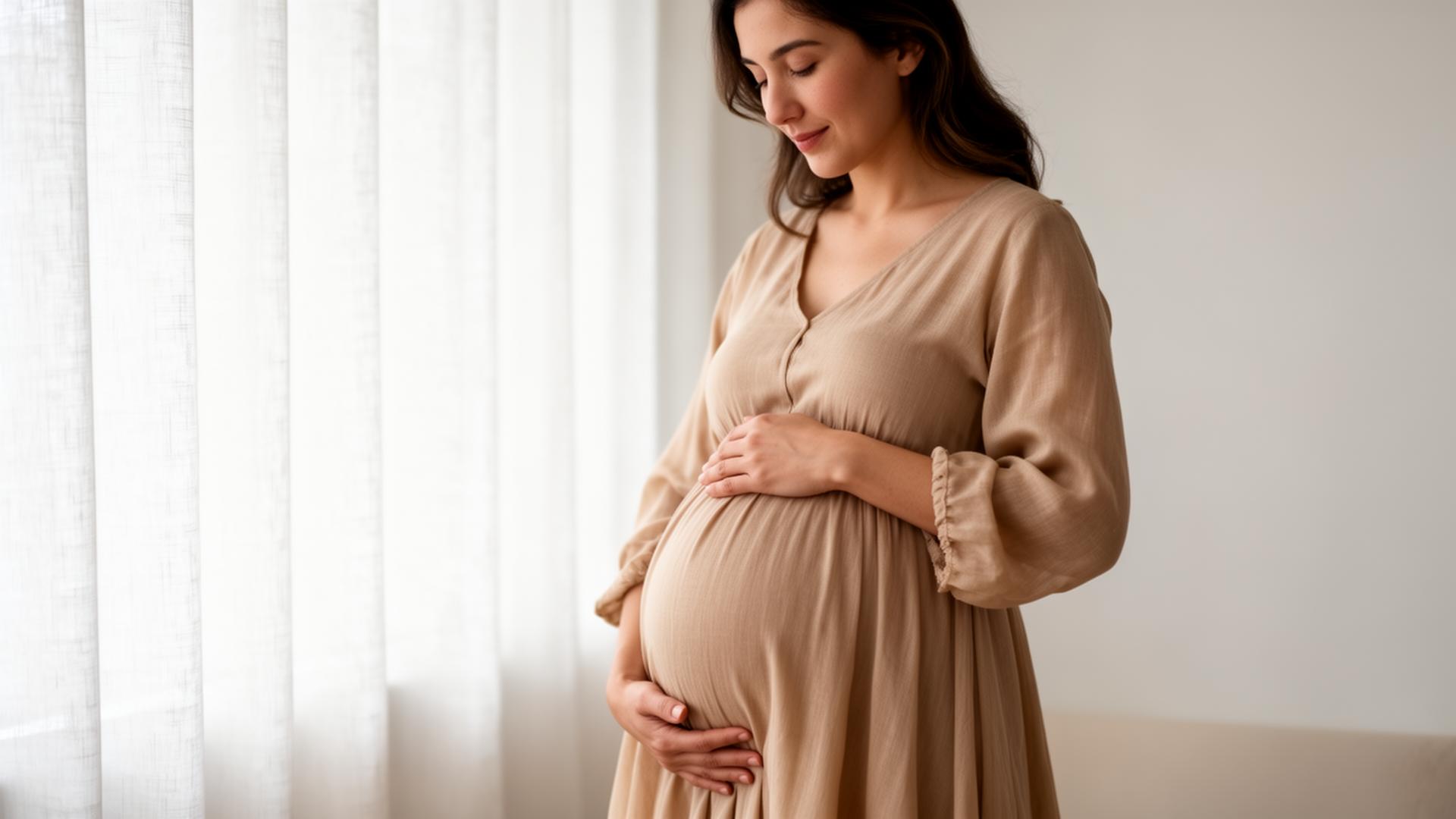 Femme enceinte se tenant le bas du dos, illustration du mal de dos pendant la grossesse suivi à Rennes